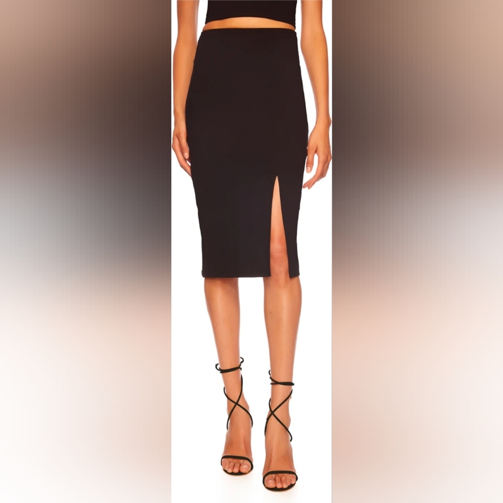 Susana Monaco Black Midi Pencil Skirt with Slit NEW Without Tags Size S